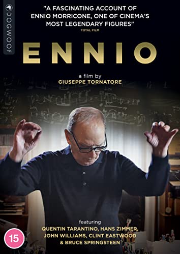 DVD cover for "Ennio," featuring composer Ennio Morricone conducting.