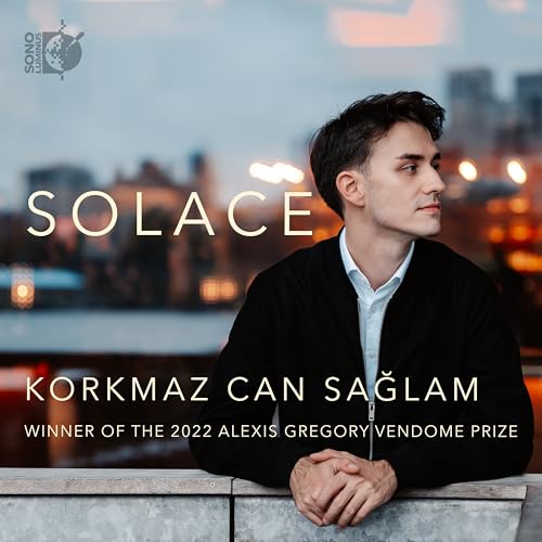 Album cover for "Solace" by Korkmaz Can Sağlam, featuring a man’s portrait.