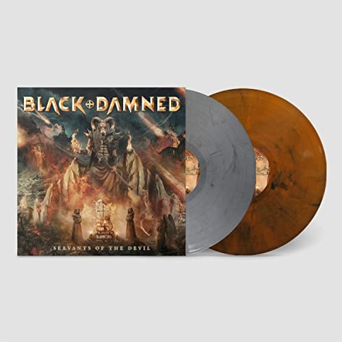 Black & Damned vinyl record with demonic cover art and grey/brown discs.