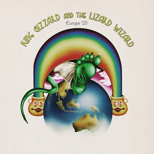 Album cover for King Gizzard’s “Europe 25” featuring a rainbow and foot on Earth.
