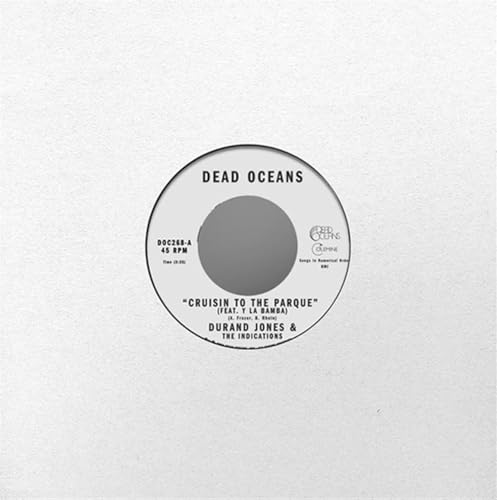 White vinyl record label with black text: Durand Jones & The Indications.