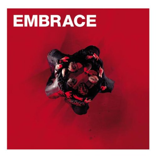 Red album cover for Embrace’s “Out Of Nothing” with figures intertwined.