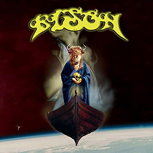Bison B.C. album cover: bison with skull on a boat in space.