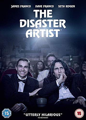 The Disaster Artist" DVD cover featuring James and Dave Franco in a cinema.