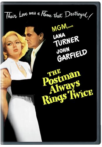 DVD cover for "The Postman Always Rings Twice" featuring Lana Turner and John Garfield.