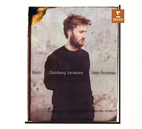 CD cover featuring a portrait of pianist Jean Rondeau, Bach’s Goldberg Variations.