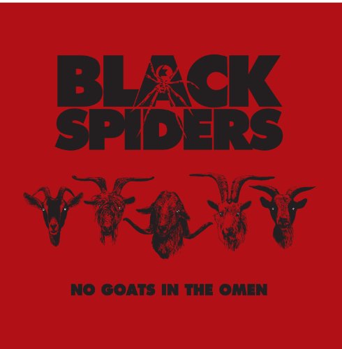 Red album cover with band name, spider, and five goat heads.