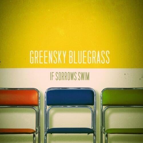 Greensky Bluegrass album cover with three colorful chairs on a yellow background.