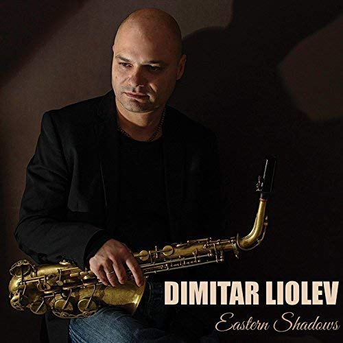 Bald man with saxophone, album cover for Dimitar Liolev’s “Eastern Shadows.”
