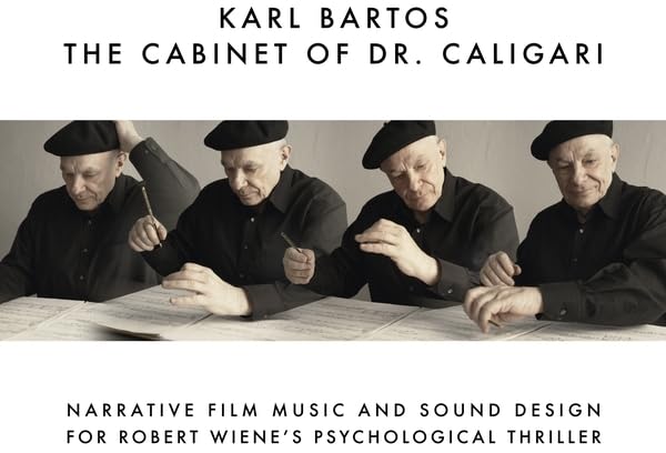 Four men in berets writing music, album cover for "The Cabinet of Dr. Caligari".