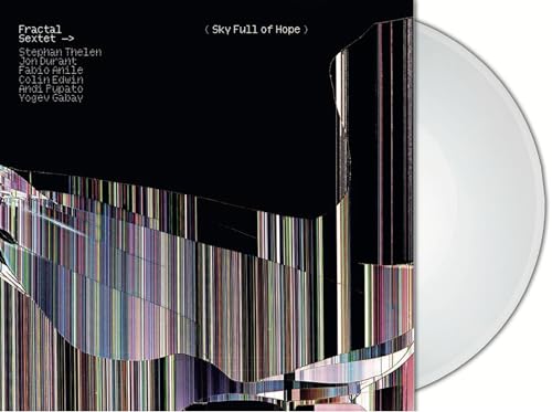 Vinyl record with colorful, glitched artwork and a clear disc beside it.
