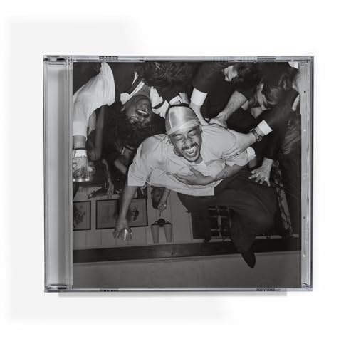 Black and white CD case featuring a group of people in dynamic poses.