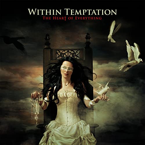 Album cover: woman in white dress with birds and ornate throne.
