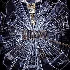 CD cover: abstract blue wireframe city with central text "Bluedawn".