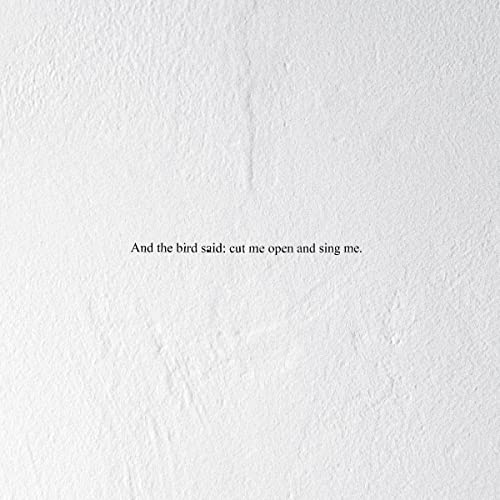 White textured background with black text: "And the bird said: cut me open and sing me.