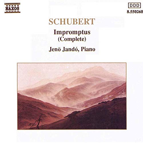 CD cover for Schubert Impromptus performed by Jeno Jando, with landscape.