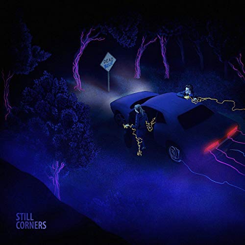 Blue album cover depicting a car and figures in a dark, stylized landscape.