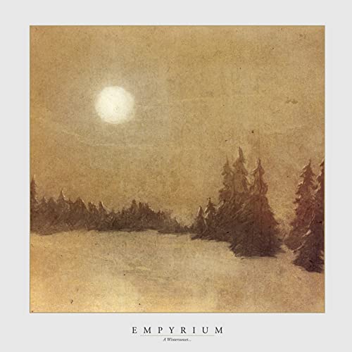 Winter landscape painting with silhouetted trees under a bright moon.