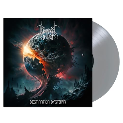 Silver vinyl record with album art depicting a cracked, fiery planet.