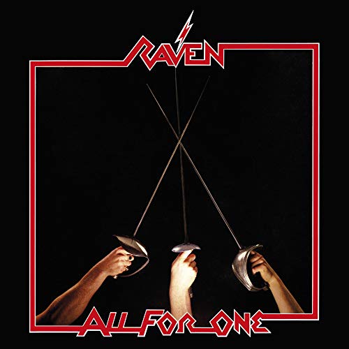 Album cover: "Raven - All For One" featuring three crossed fencing swords.