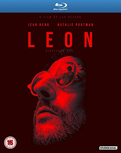 Blu-ray cover art for Leon featuring a red-toned close-up of a man wearing glasses.
