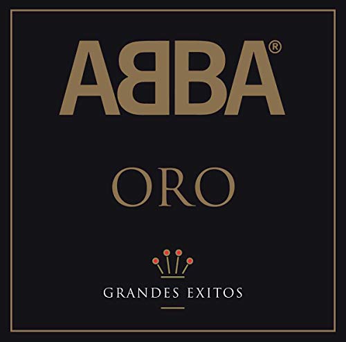 ABBA’s “Oro” vinyl album cover: black background with gold lettering and red dots.