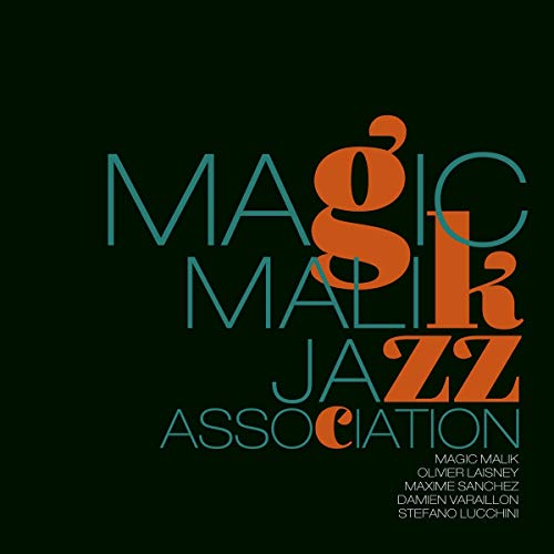 Album cover for "Magic Malik - Jazz Association" with teal text on dark green.