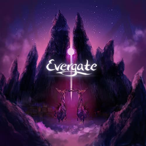 Purple and black landscape with the word "Evergate" and silhouetted figures.
