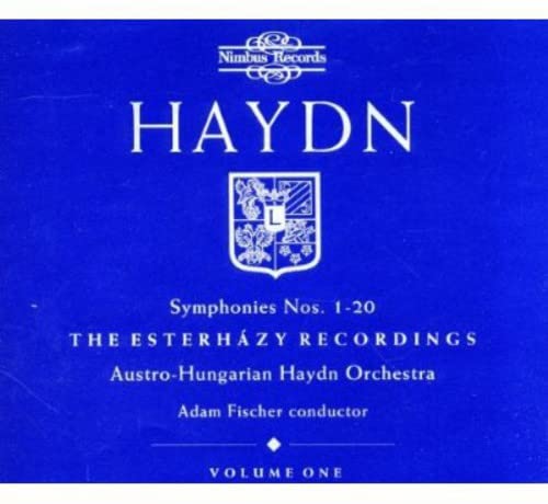 CD cover for Haydn symphonies 1-20, Nimbus Records, blue background.