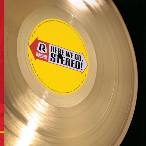 Yellow vinyl record with a colorful "Racoon - Here We Go, Stereo!" label.