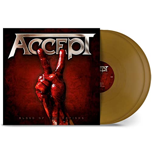 Accept Blood of the Nations vinyl album cover with a gold vinyl record.