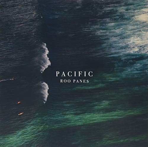 Aerial view of ocean waves with album title "Pacific" by Roo Panes.
