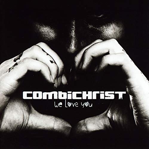 Combichrist album cover: hands forming a heart shape, black and white.