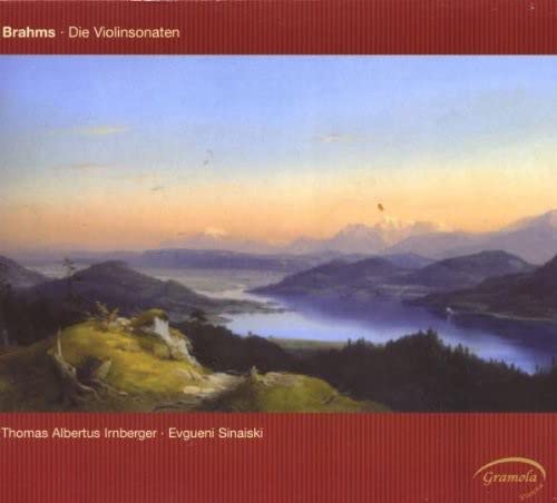 CD cover: Mountain landscape with text “Brahms - Die Violinsonaten”.