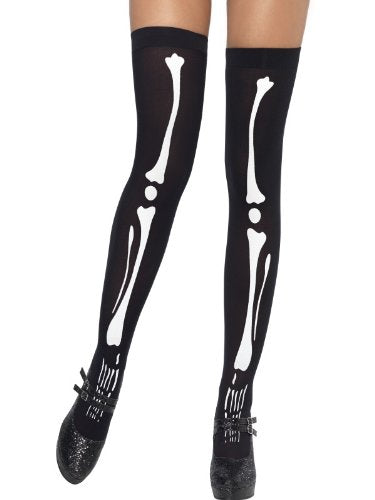 Fever Women’s Opaque Hold-Ups with Skeleton Print, Black, One Size,5020570427880