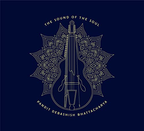 Dark blue CD cover with golden line art of a sitar and floral design.
