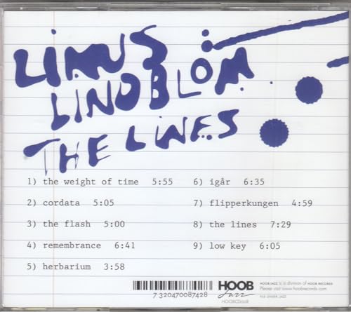 CD case back with blue handwritten text and tracklist details.