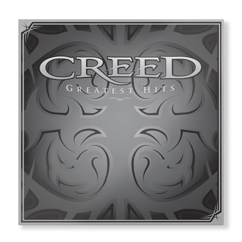 Creed’s “Greatest Hits” vinyl album cover, grayscale ornate design.
