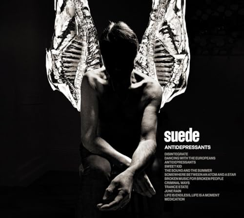 Suede’s “Antidepressants” CD cover: man with wing-like skeletal imagery.