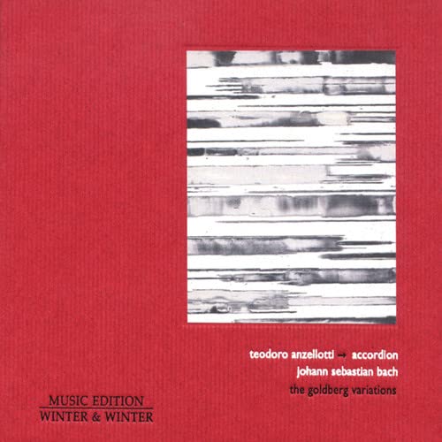 Red CD cover with abstract white lines and text: Bach Goldberg Variations.