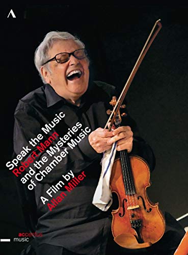 Robert Mann playing violin, DVD cover for "Speak The Music.