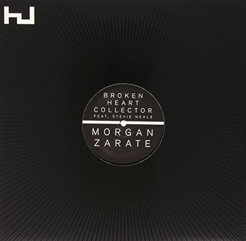 Black vinyl record label with white text: "Broken Heart Collector" by Zarate, Morgan.