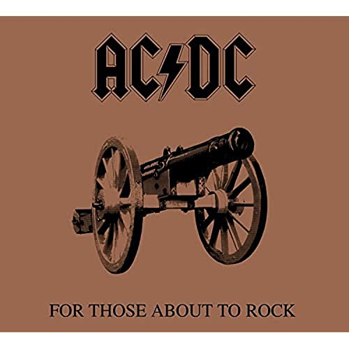 AC/DC album cover: cannon illustration on a brown background.
