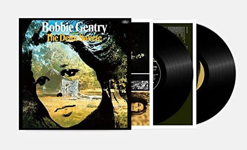 Bobbie Gentry’s “The Delta Sweete” deluxe vinyl record and black LP disc.