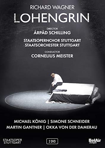 DVD cover for Wagner’s Lohengrin opera, featuring a lone figure onstage.