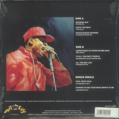 Vinyl record back cover featuring Spoonie Gee in a red hat and jacket.
