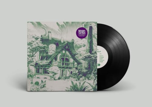 Vinyl record with cover art depicting a detailed, overgrown house illustration.
