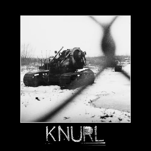 Black and white album cover featuring a tank in a snowy field.