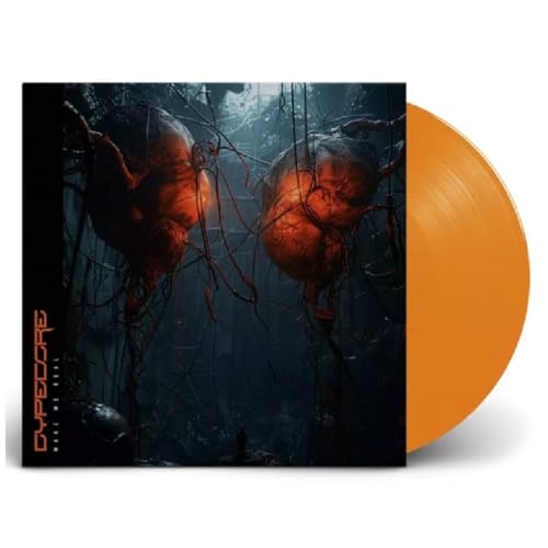 Vinyl record with orange disc and cover art featuring distorted hearts.