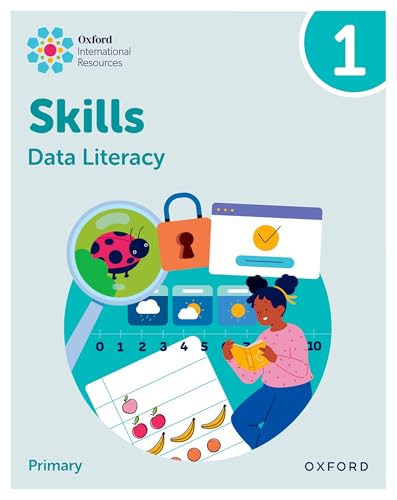 Book cover for Oxford International Skills Data Literacy 1 featuring illustrations of data analysis.
